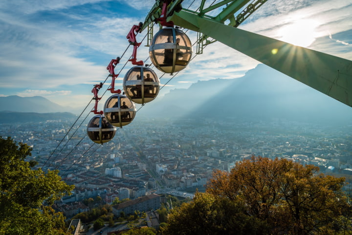 Seilbahn auf den Hügel La Bastille in Grenoble